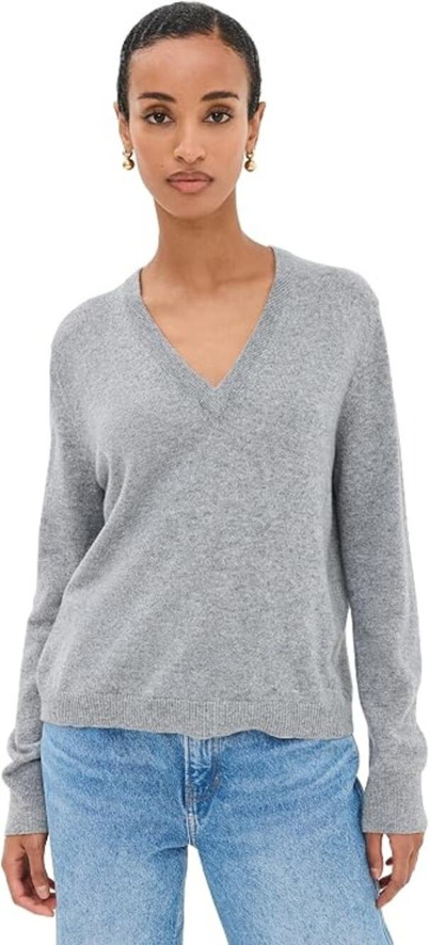 Jenni Kayne Flynn Cashmere Long Sleeve V-Neck Pullover Sweater Gray Women's M